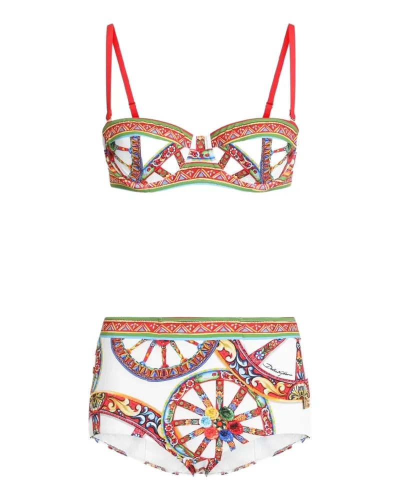 Dolce & Gabbana Balconette-Bikini mit Carretto-Print - Weiß Weiß