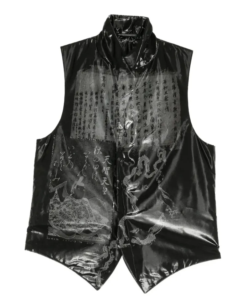 Yohji Yamamoto Biwa Lake Weste mit Print - Schwarz Schwarz