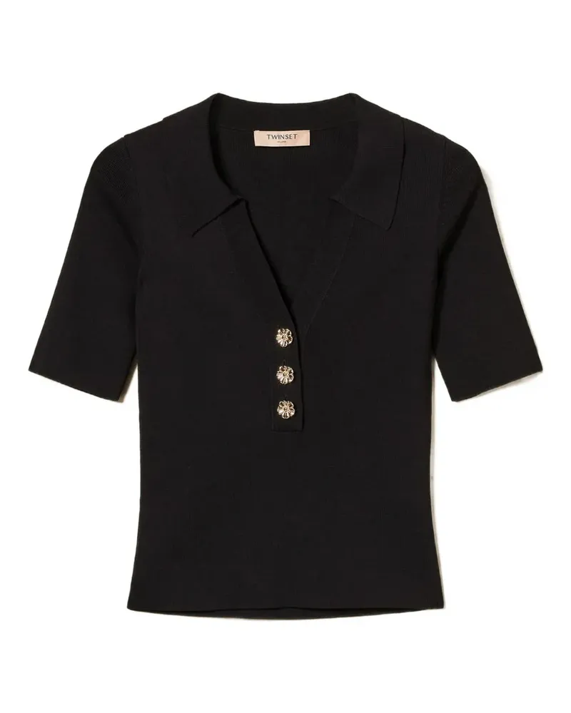 Twin-Set Poloshirt mit Schmuckknöpfen - Schwarz Schwarz