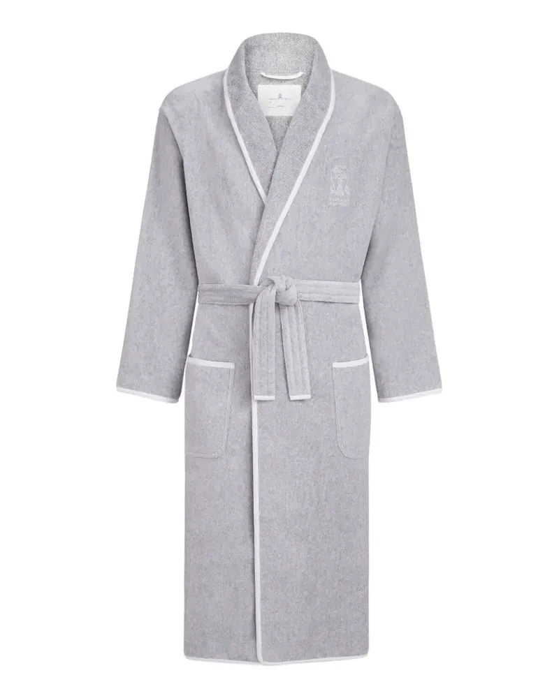Brunello Cucinelli cotton terrycloth bathrobe with linen trims - Grau Grau
