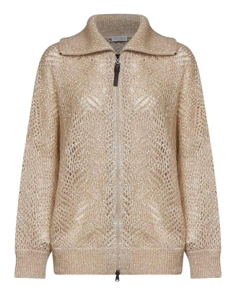 Brunello Cucinelli sequin-embellished openwork cardigan - Gold Gold