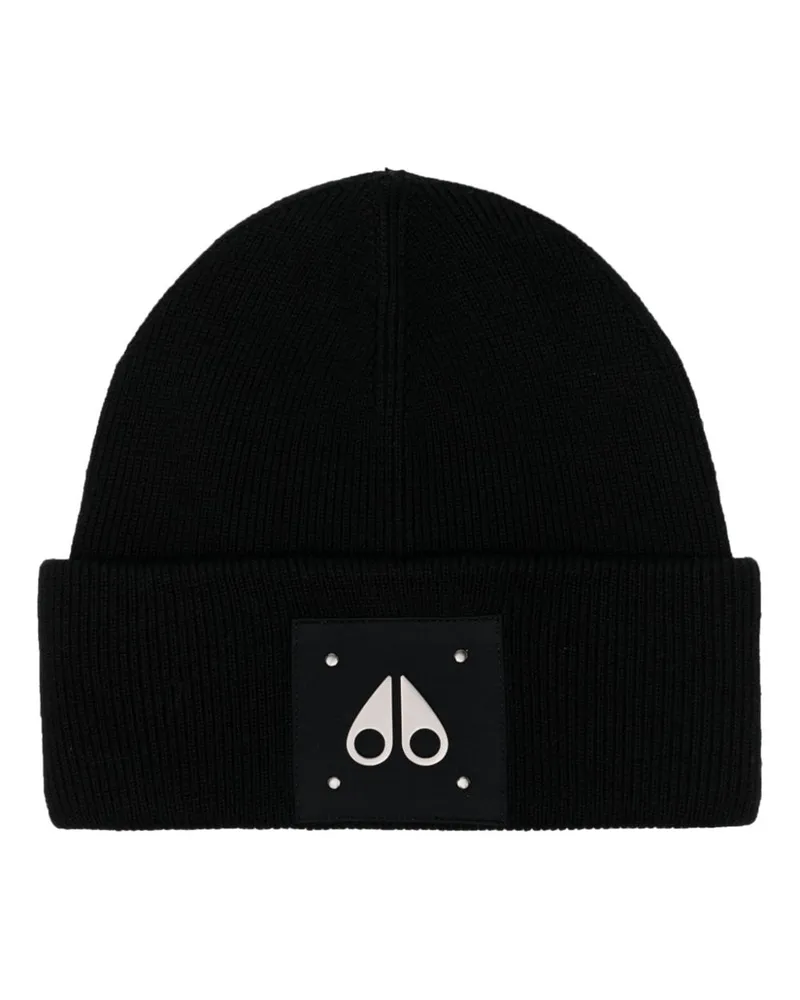 Moose Knuckles Beanie mit Logo-Patch - Schwarz Schwarz