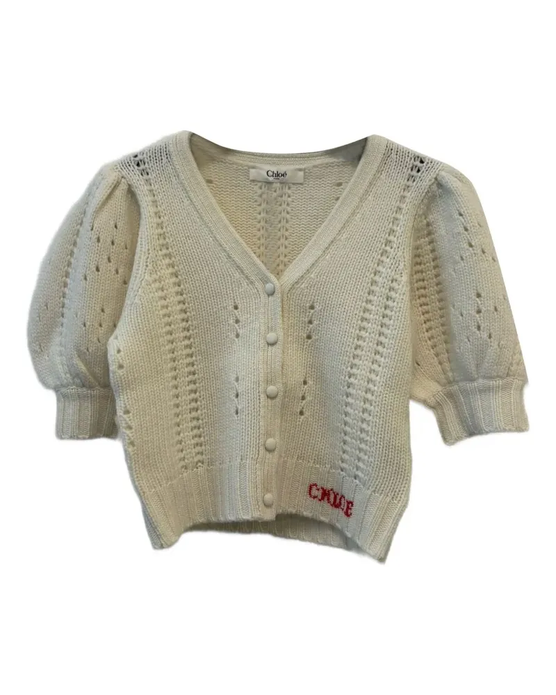 Chloé Geknöpfter Cardigan mit Puffärmeln - Weiß Weiß