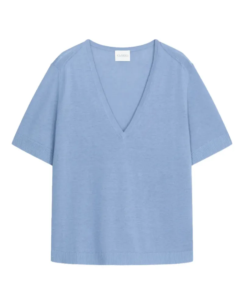 Closed V-neck short-sleeve knitwear - Blau Blau