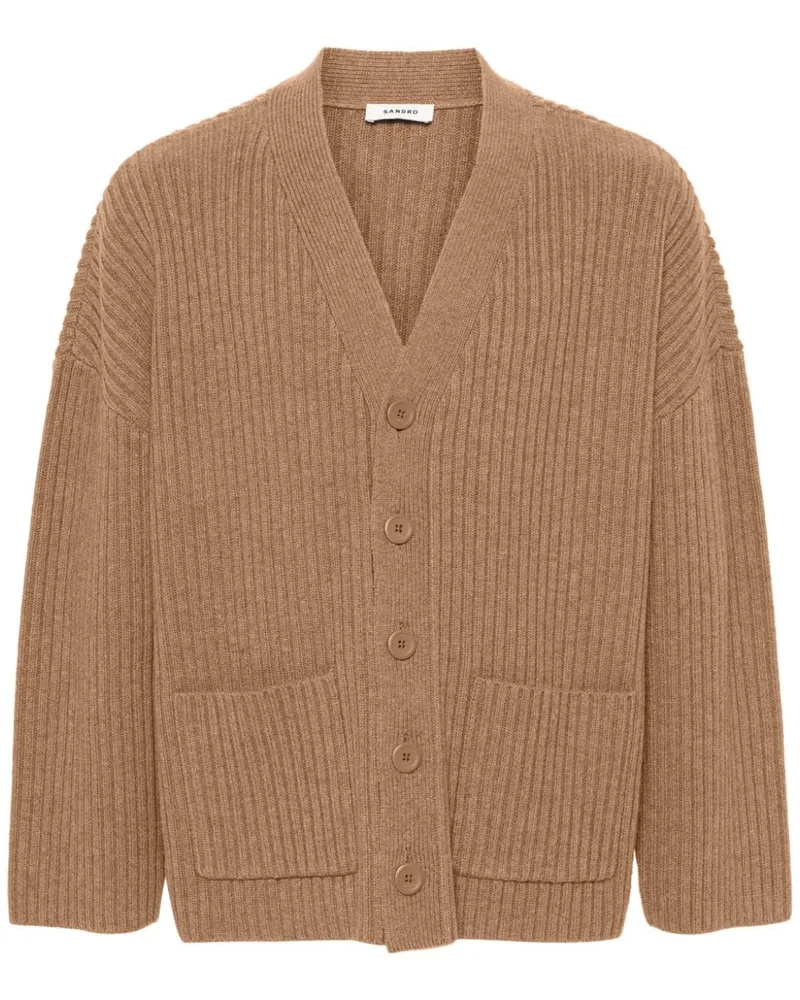 Sandro Grob gerippter Cardigan Braun