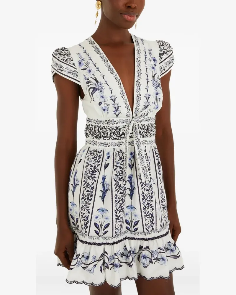 FARM Rio Gerüschtes Minikleid mit Blumenprint - Weiß Weiß