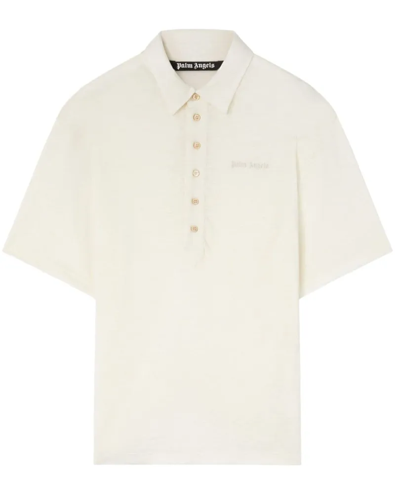Palm Angels Leinen-Poloshirt mit Logo-Stickerei Weiß
