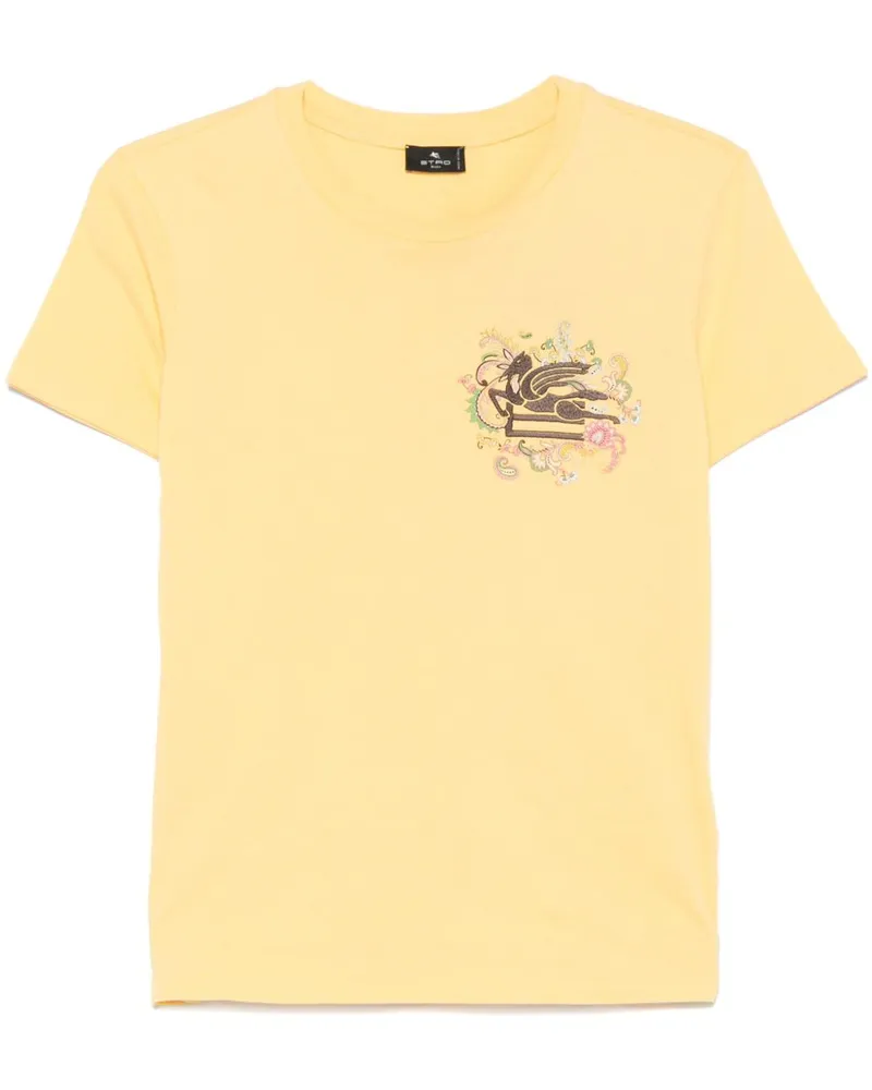 Etro T-Shirt mit Pegaso-Stickerei - Gelb Gelb