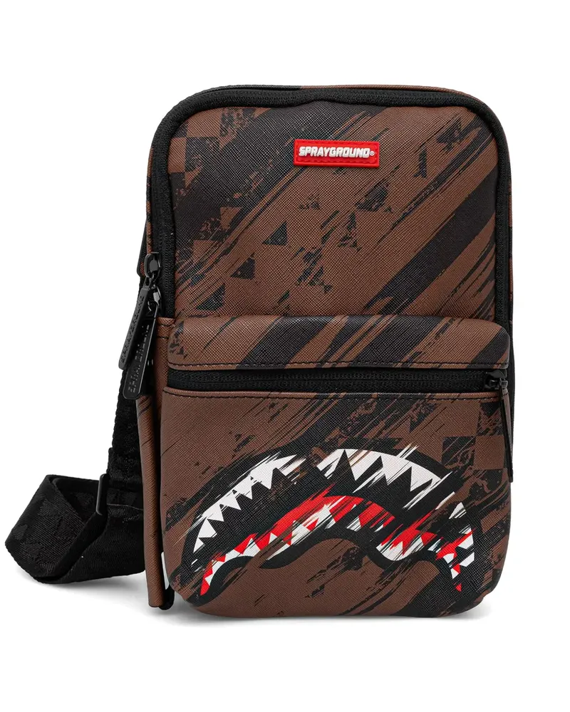 Sprayground Shark-print smeared shoulder bag - Braun Braun