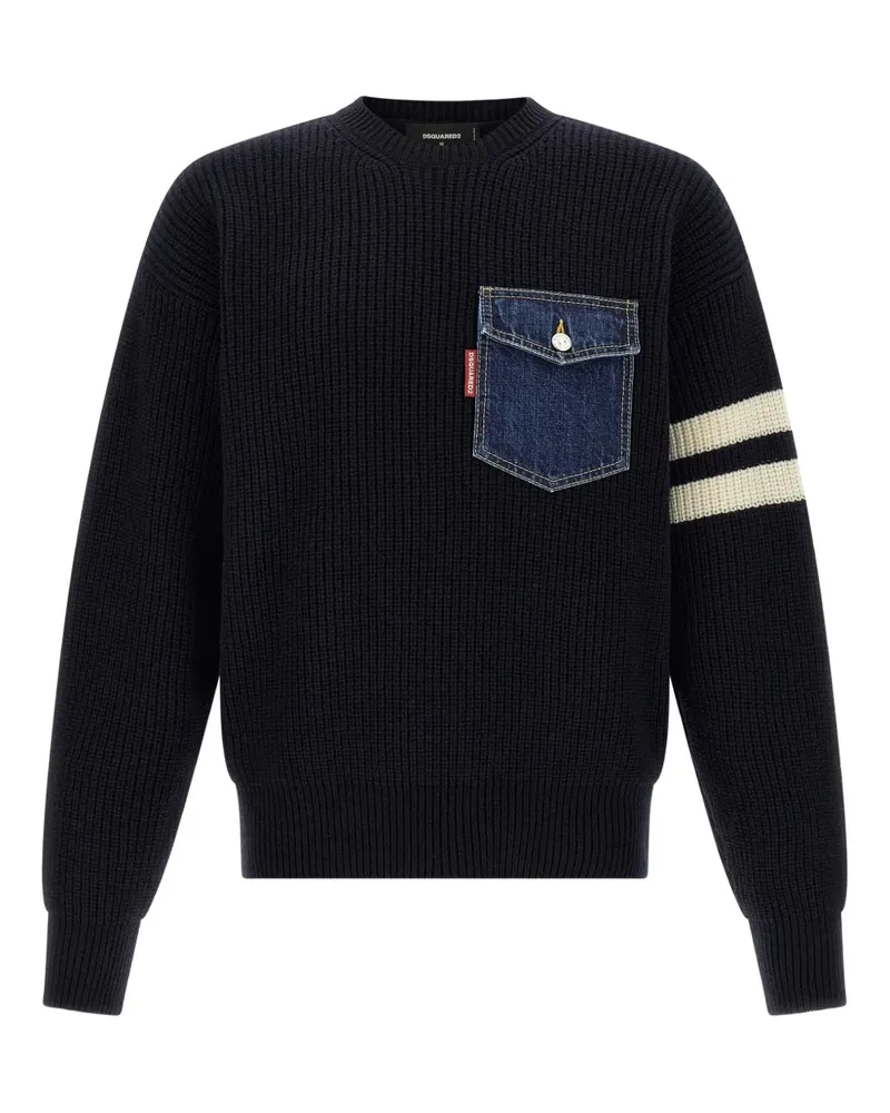 Dsquared2 Gerippter Pullover mit Jeanstasche - Blau Blau