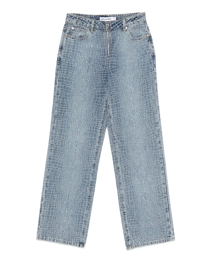 Self-Portrait croc-effect straight-leg jeans - Blau Blau