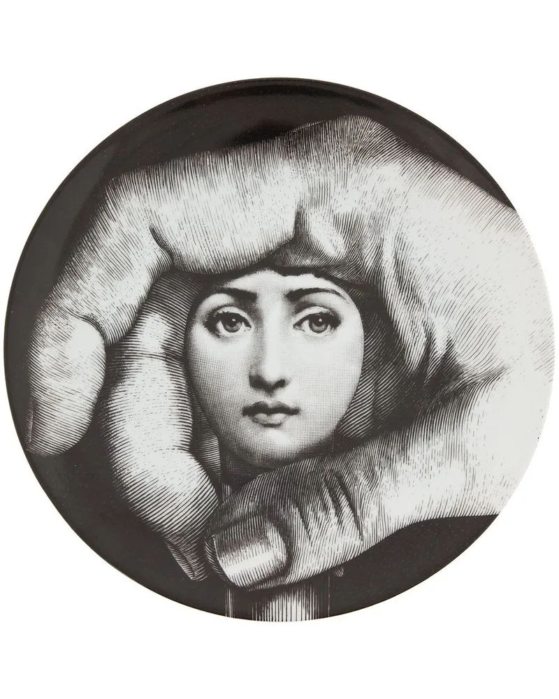 Fornasetti Teller mit Hand-Gesicht-Print - Grau Grau