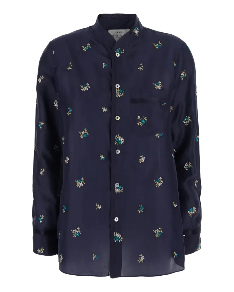 forte_forte floral-embroidered silk shirt - Blau Blau