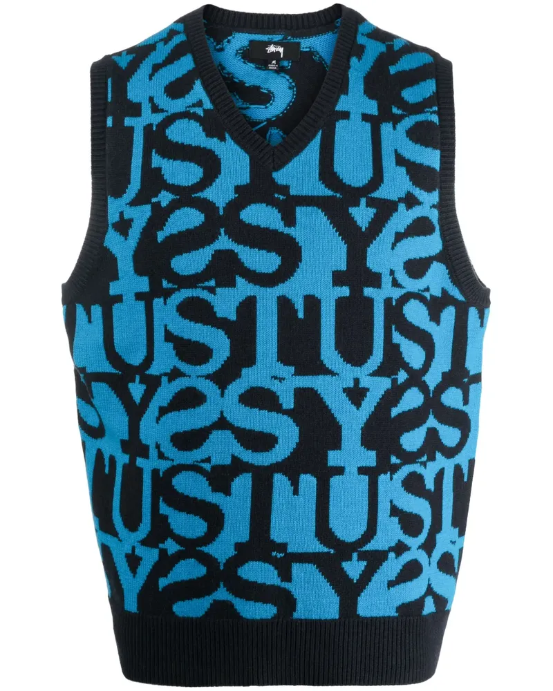 Stüssy Pullunder mit Intarsien-Logo - Blau Blau