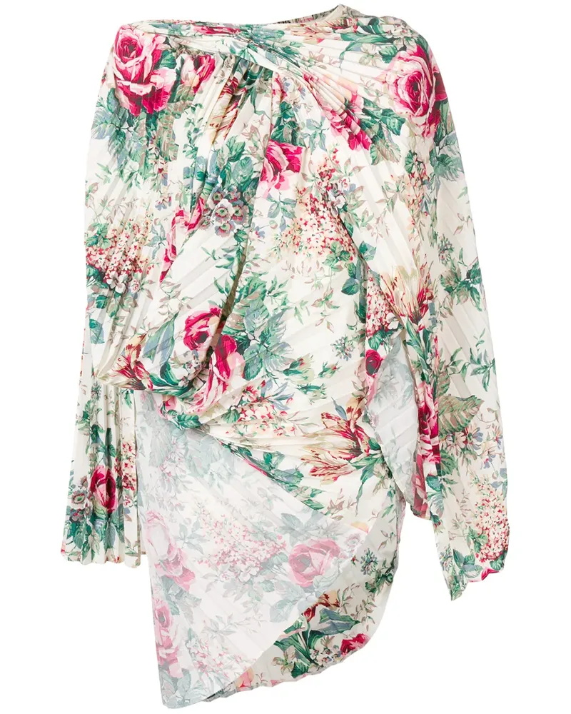 Junya Watanabe Asymmetrische Bluse mit Blumen-Print - Weiß Weiß