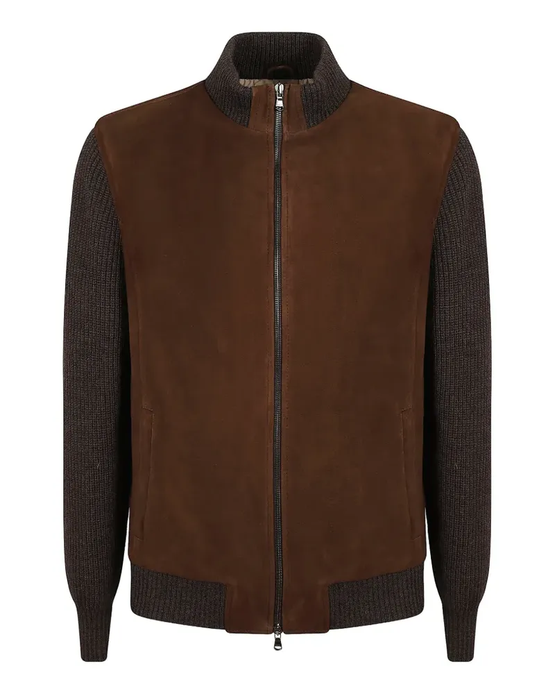 BARBA Lederjacke mit Kontrasteinsätzen - Braun Braun