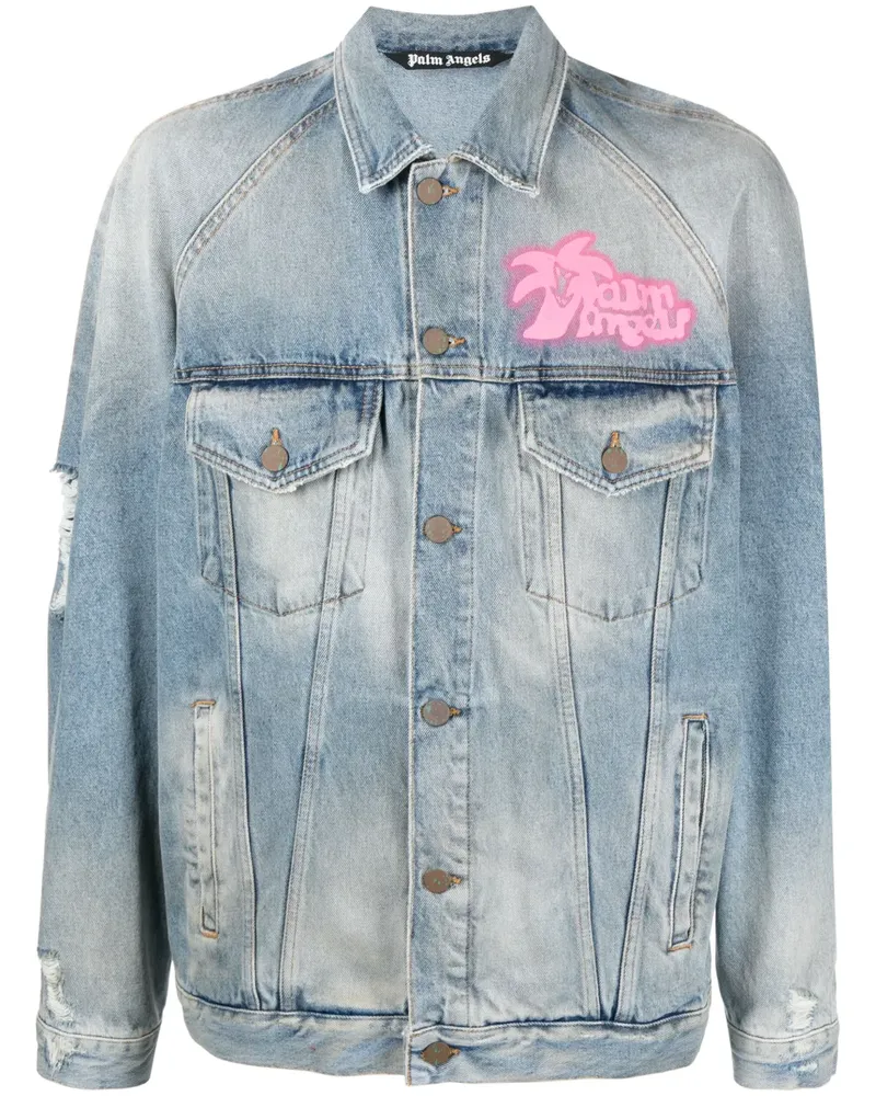Palm Angels Jeansjacke mit Graffiti-Print - Blau Blau