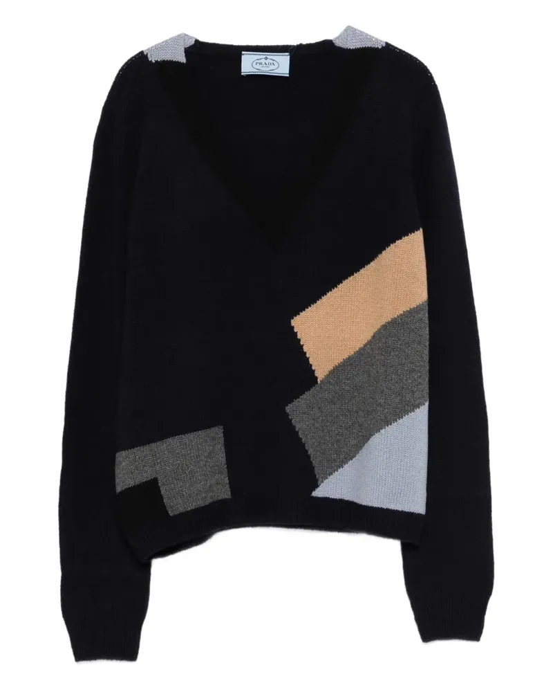 Prada geometric-pattern V-neck jumper - Blau Blau