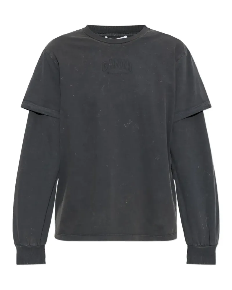 Ganni T-Shirt mit Logo-Print - Grau Grau