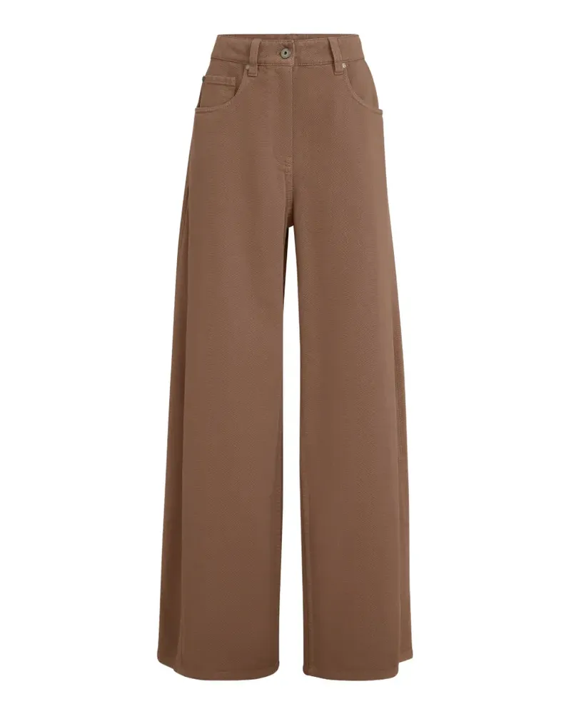 Brunello Cucinelli dyed denim wide trousers with monili - Braun Braun