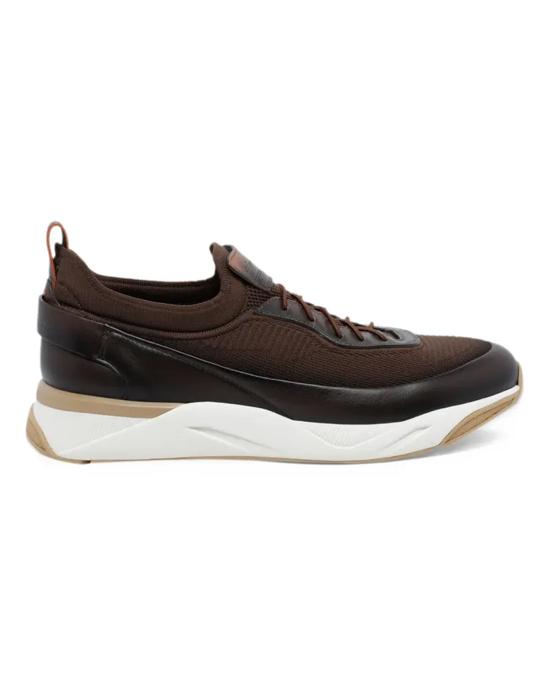 Santoni leather-trim mesh-panels sneakers - Braun Braun
