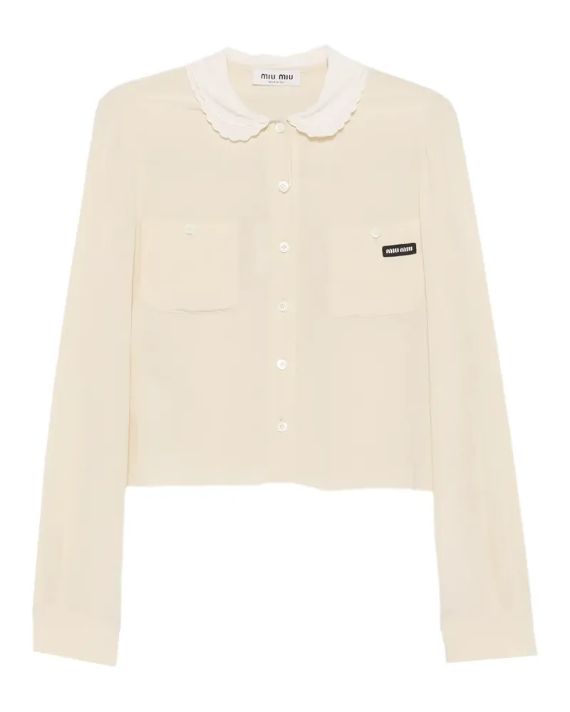 Miu Miu Hemd mit Wellensaum und Logo-Patch - Nude Nude