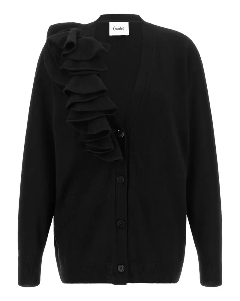 NUDE asymmetrical ruffled V-neck cardigan - Schwarz Schwarz