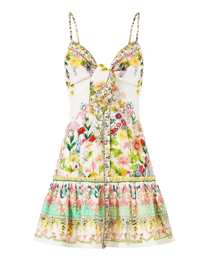 Camilla tie-front ruffle mini dress - Weiß Weiß