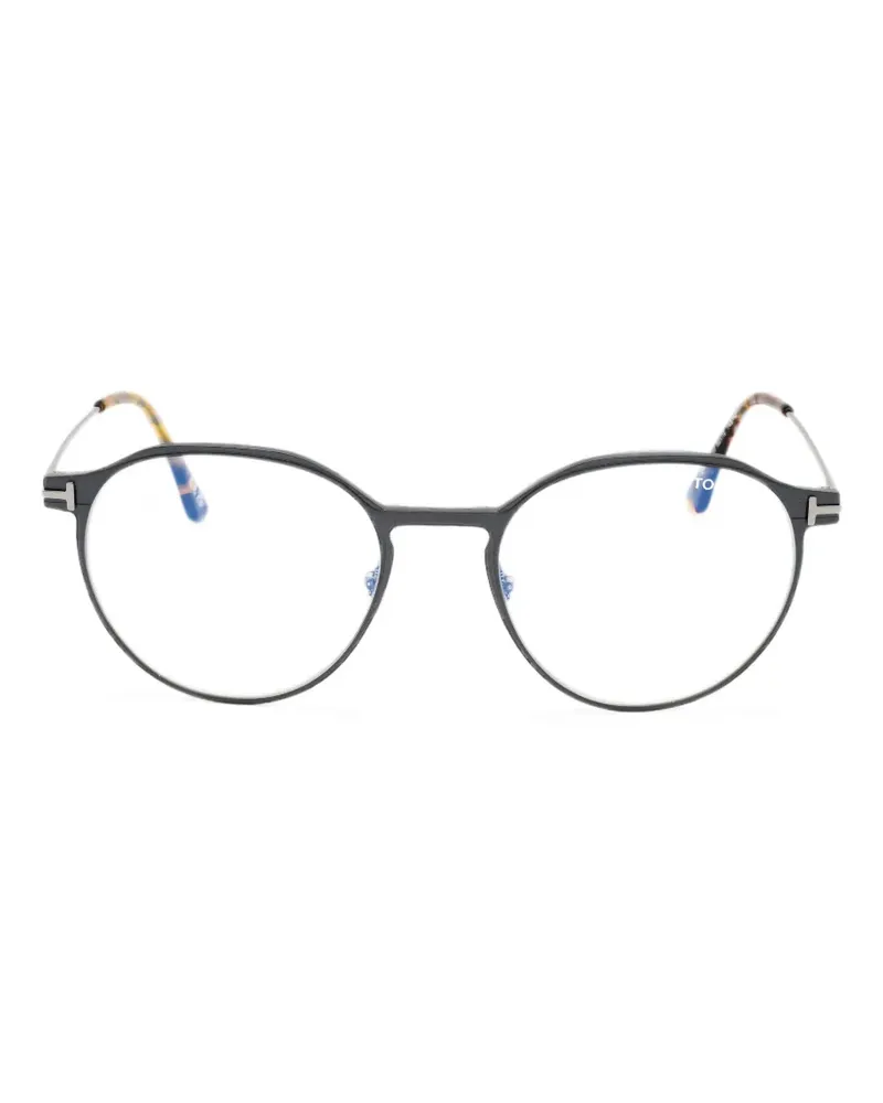 Tom Ford Runde Sonnenbrille mit T-Motiv - Schwarz Schwarz