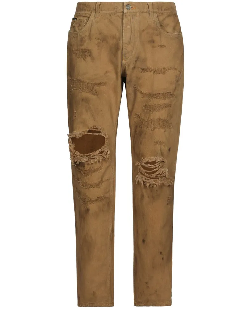 Dolce & Gabbana Slim-Fit-Jeans im Distressed-Look - Braun Braun