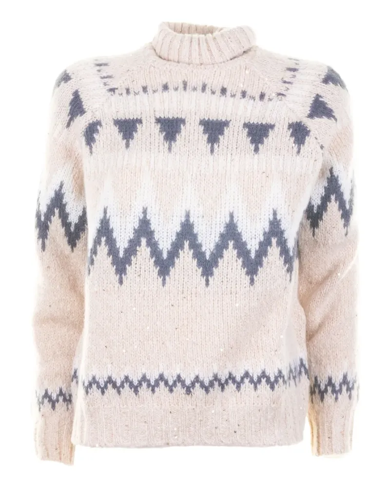 Eleventy zigzag-pattern embellished sewater - Nude Nude