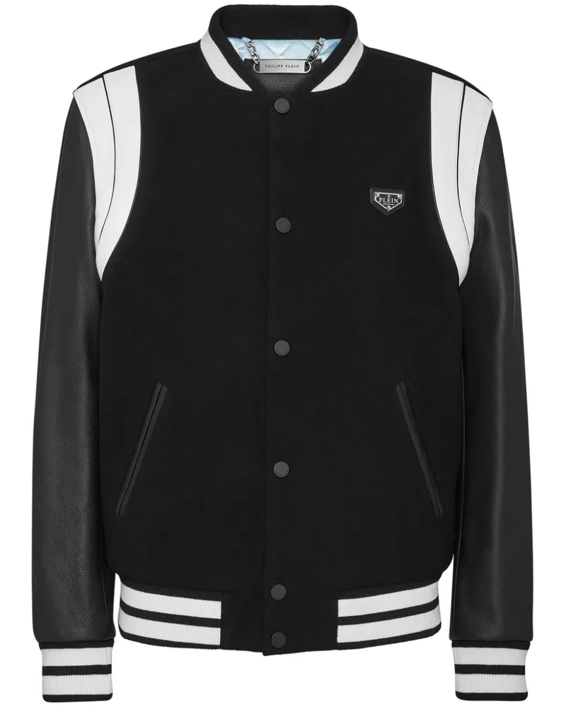 Philipp Plein Bomberjacke mit Lederärmeln - Schwarz Schwarz