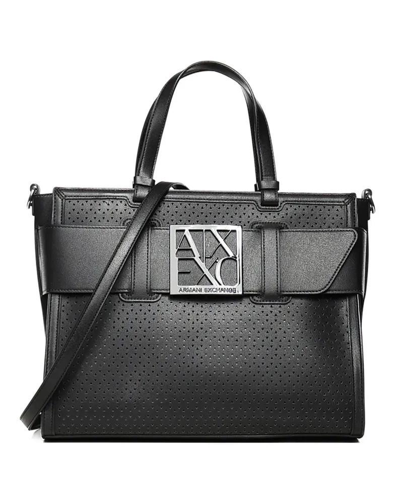 Armani Exchange logo plaque perforated shoulder bag - Schwarz Schwarz