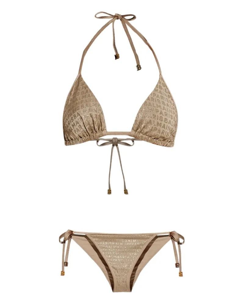 Balmain Triangel-Bikini mit Logo - Nude Nude