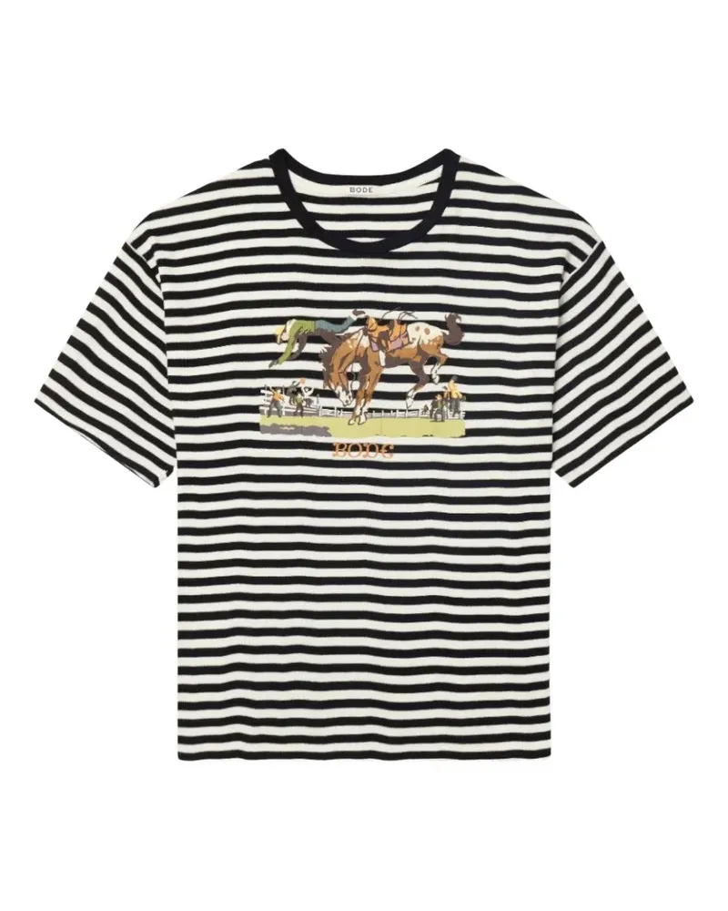 BODE Gestreiftes Rodeo T-Shirt mit Pferde-Print - Weiß Weiß