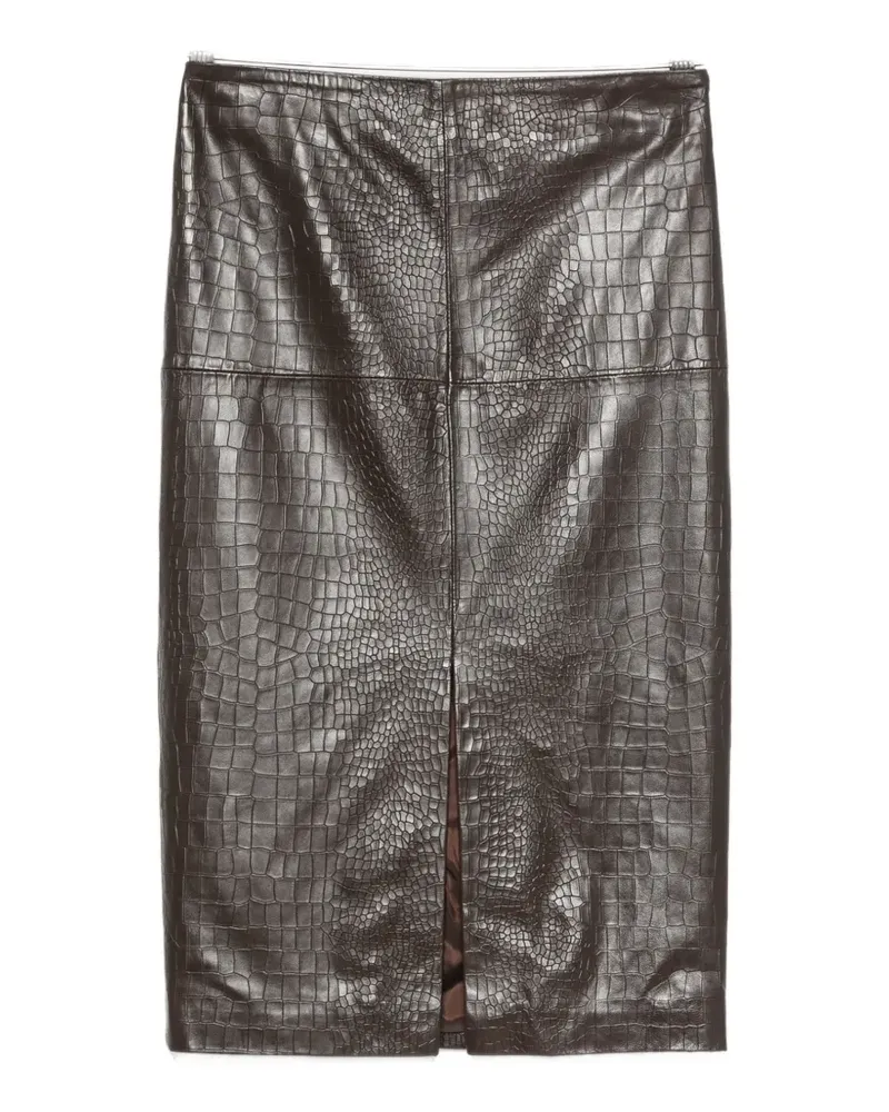 Federica Tosi crocodile-effect leather midi skirt - Braun Braun