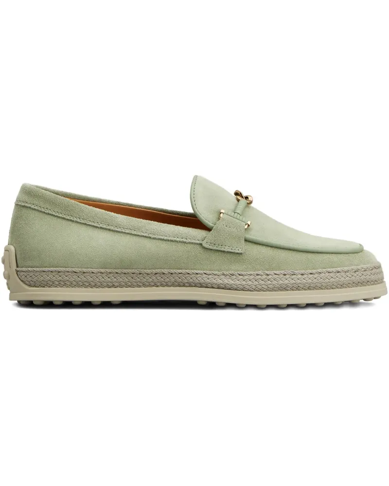 TOD'S Loafer aus Wildleder mit Raffiabast - Grün Grün