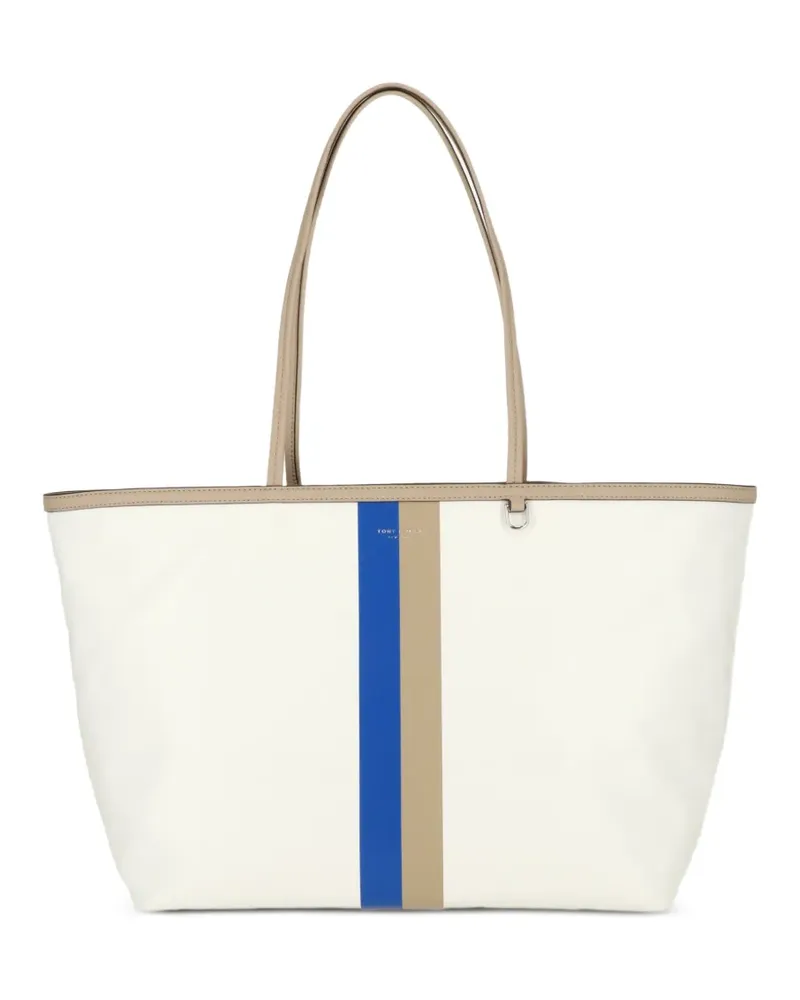 Tory Burch striped logo-print tote bag - Weiß Weiß