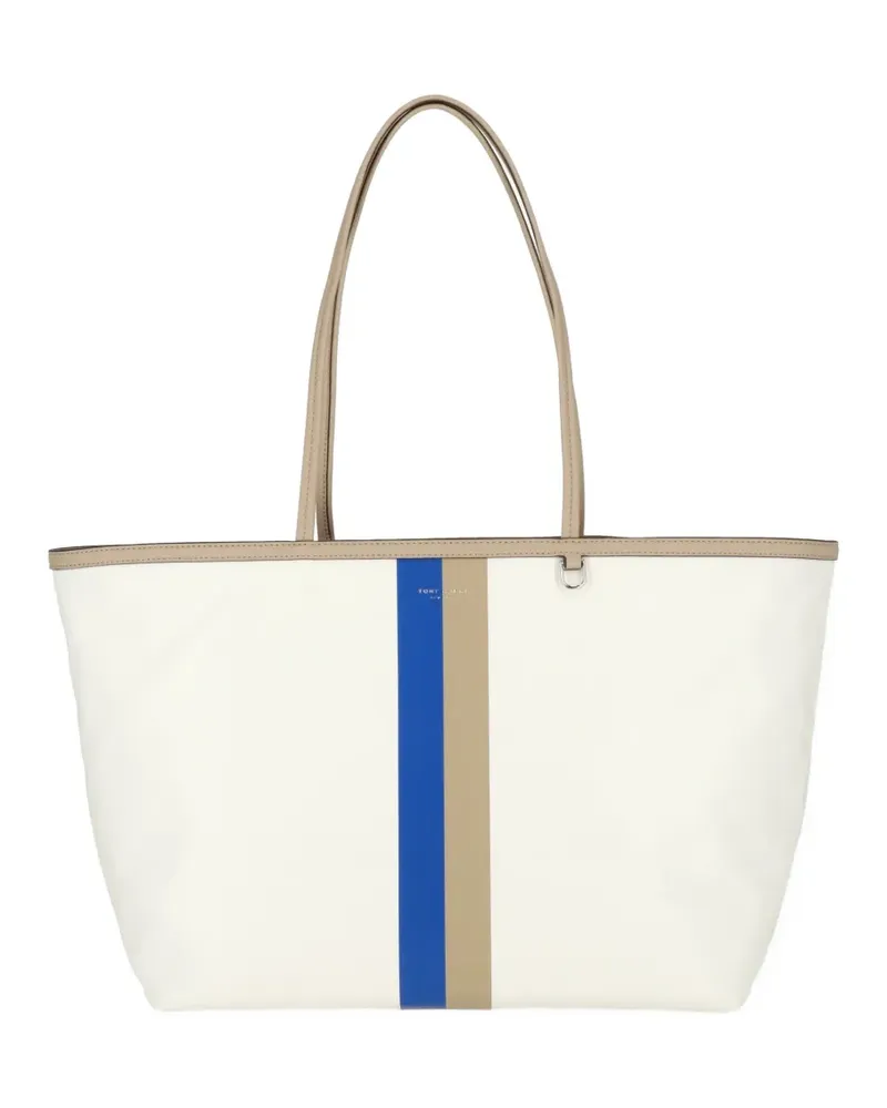 Tory Burch striped logo-print tote bag - Weiß Weiß