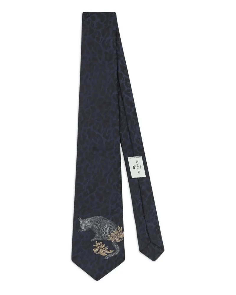 Etro Jacquard-Krawatte mit Tiermotiv - Blau Blau