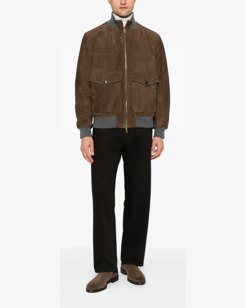 Brunello Cucinelli suede-finish panelled jacket - Braun Braun