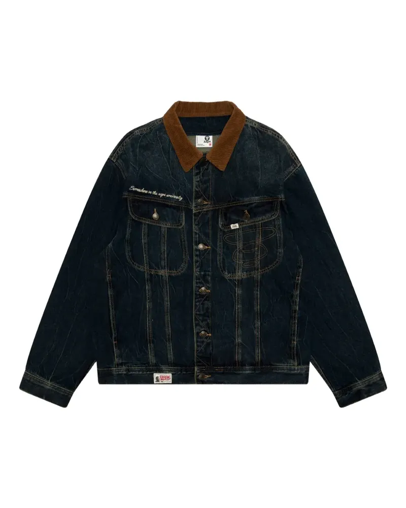 BAPE Jeansjacke mit Kapuze und Cordkragen - Blau Blau