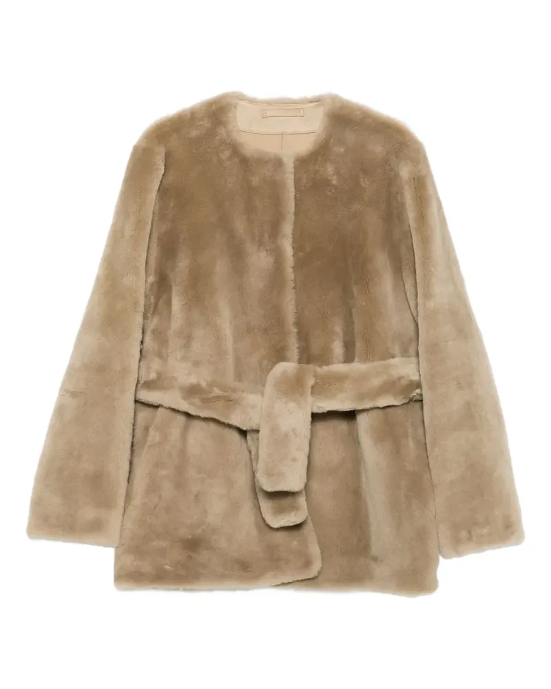 Totême Shearling-Jacke mit Gürtel - Nude Nude