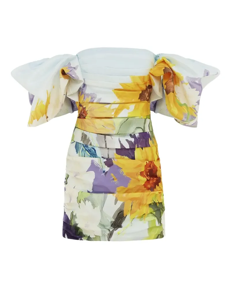 LEO LIN puff-sleeve sunflower print dress - Gelb Gelb