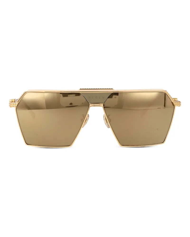 Philipp Plein Sonnenbrille mit geometrischem Gestell - Gold Gold