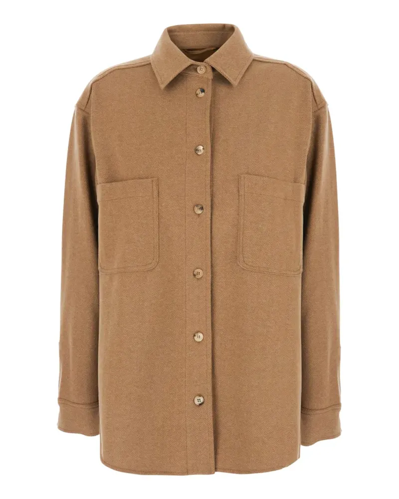 Max Mara Hemdjacke in Fischgräten-Webart mit aufgesetzten Taschen - Braun Braun
