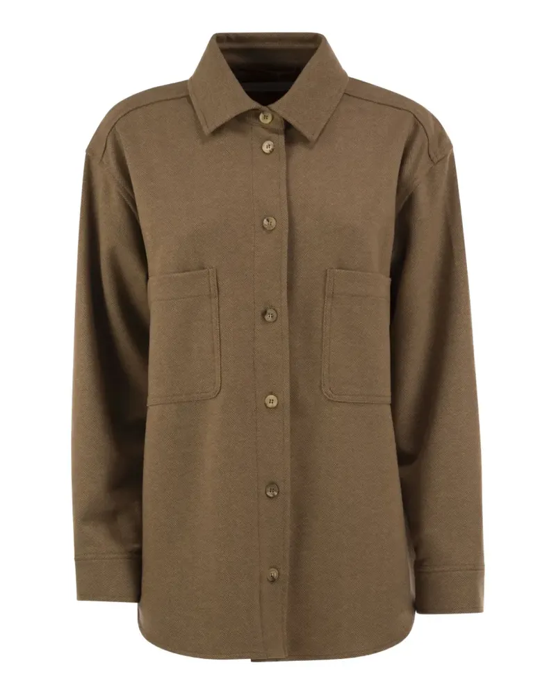 Max Mara Hemdjacke in Fischgräten-Webart mit aufgesetzten Taschen - Braun Braun