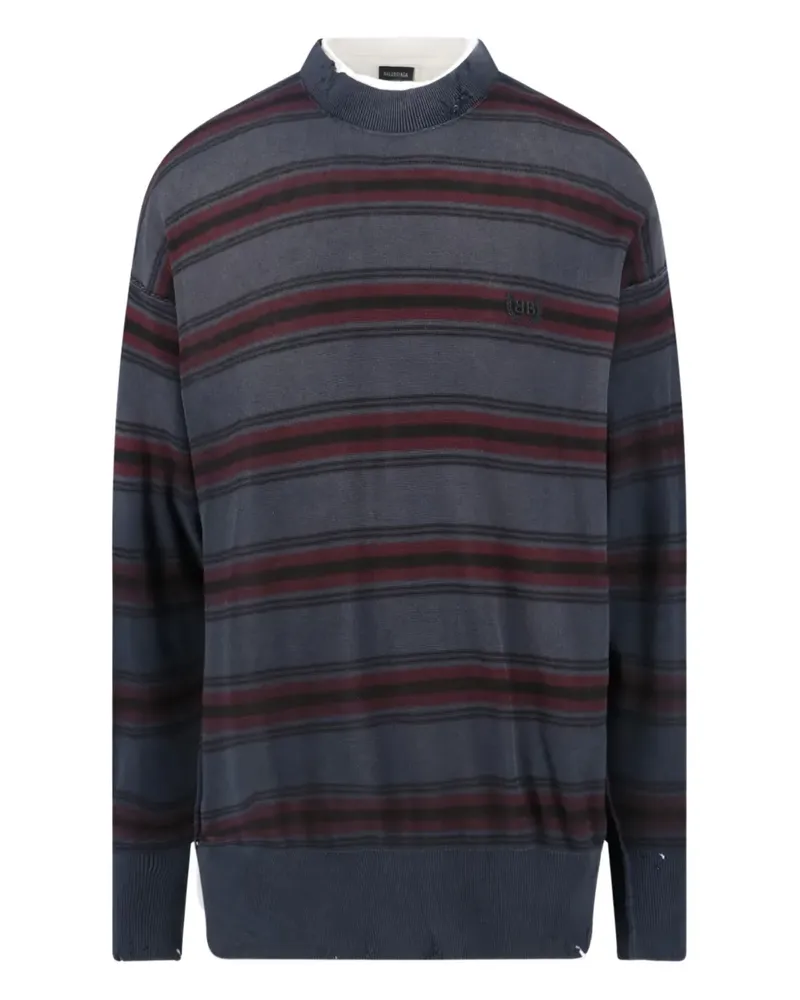 Balenciaga Gestreifter Pullover im Distressed-Look - Blau Blau