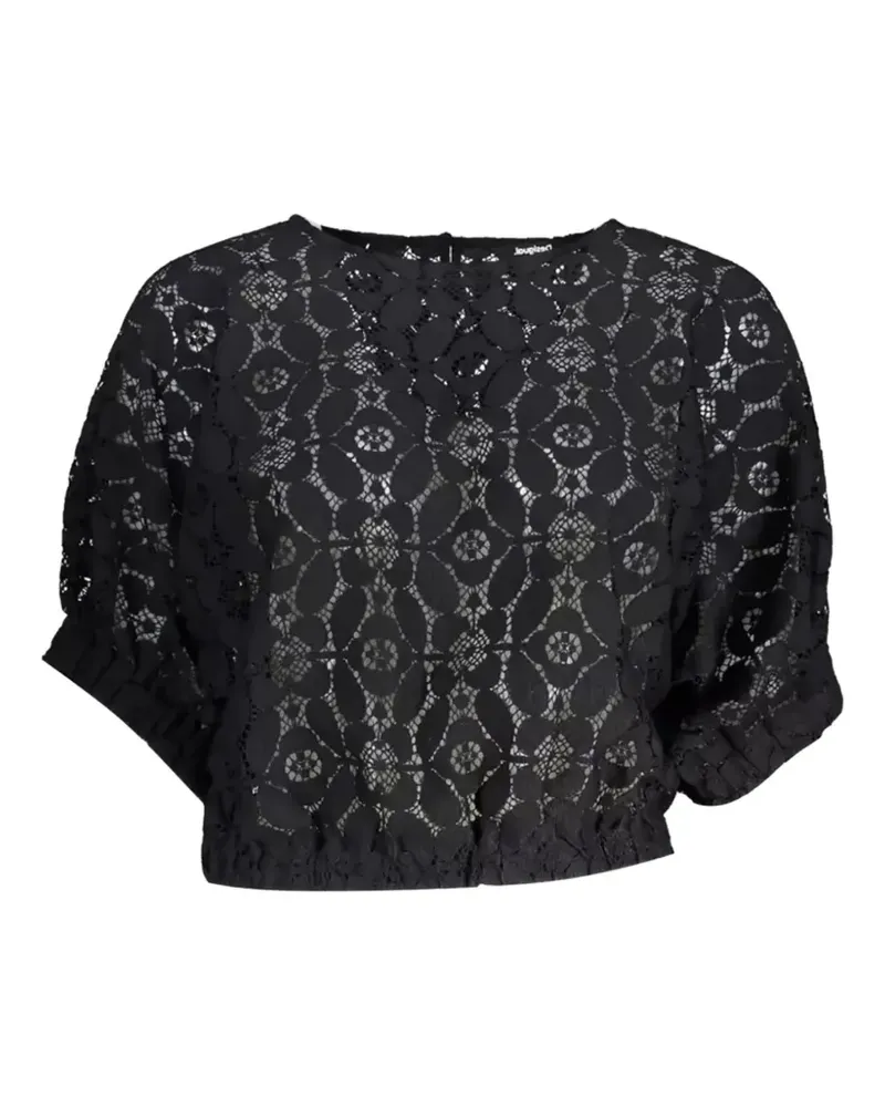 Desigual Cropped-Top mit Blumenspitze - Schwarz Schwarz
