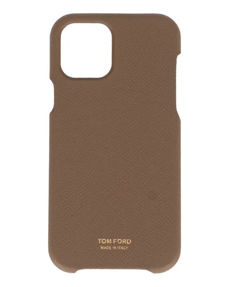 Tom Ford logo-print grained-leather phone case - Braun Braun